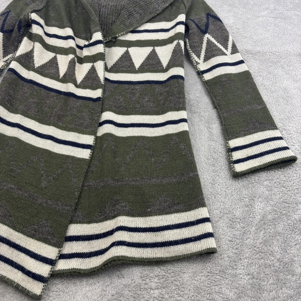 Elan Cardigan Wool Blend Sweater Womens S Olive Green Hooded Aztec Boho Goblin - Picture 5 of 16